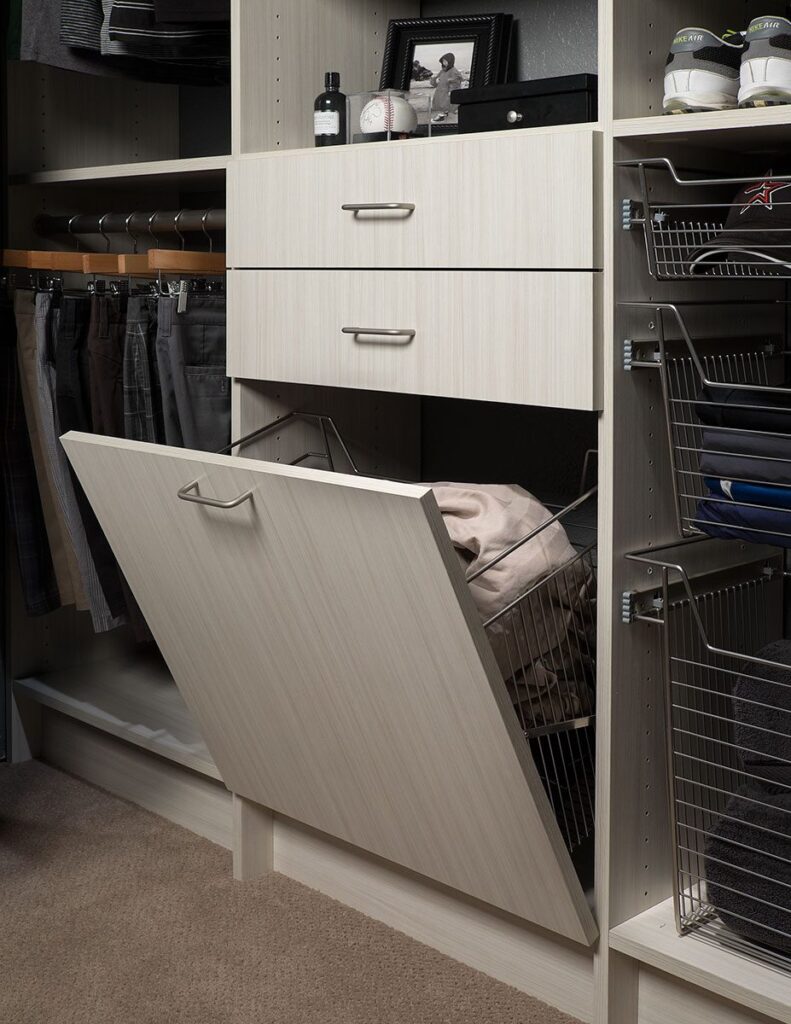 Image of a fully finished Arctic-Flat-Panel-Hamper-Satin-Nickel-Wire-Basket-Jan-2014