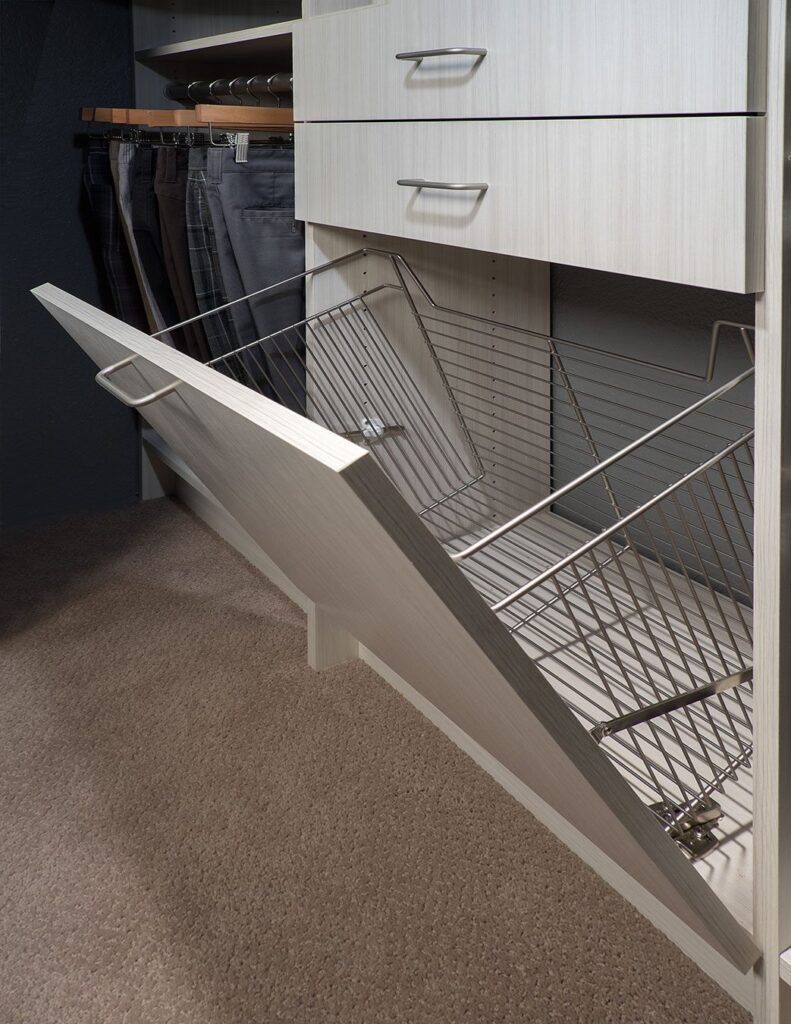 Image of a fully finished Arctic-Flat-Panel-Hamper-Satin-Nickel-Wire-Basket-No-Props-Jan-2014