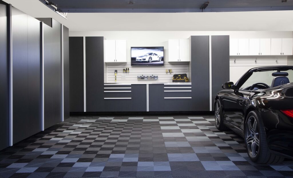 Image of a fully finished Basalt-Cabinets-Straight-with-Car-Oct-2020