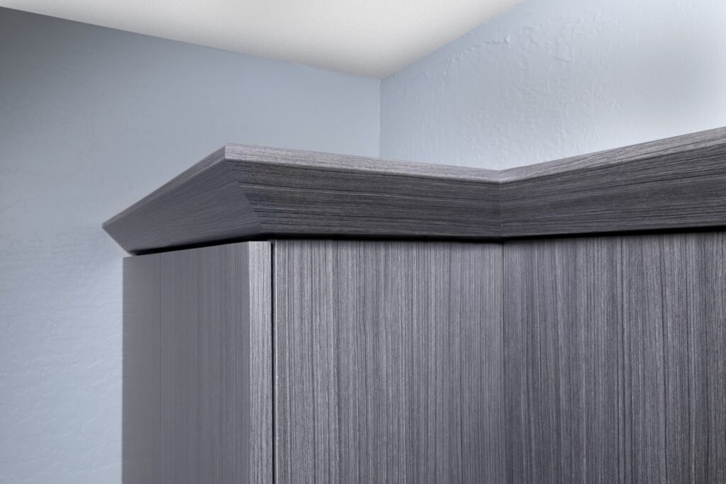 Image of a fully finished Licorice-Office-Modern-Crown-Molding-Close-Up-June-2015-1