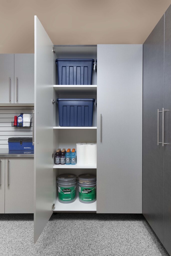 Image of a fully finished Silver-Cabinets-with-One-Door-Open-Smoke-Floors-Feb-2013