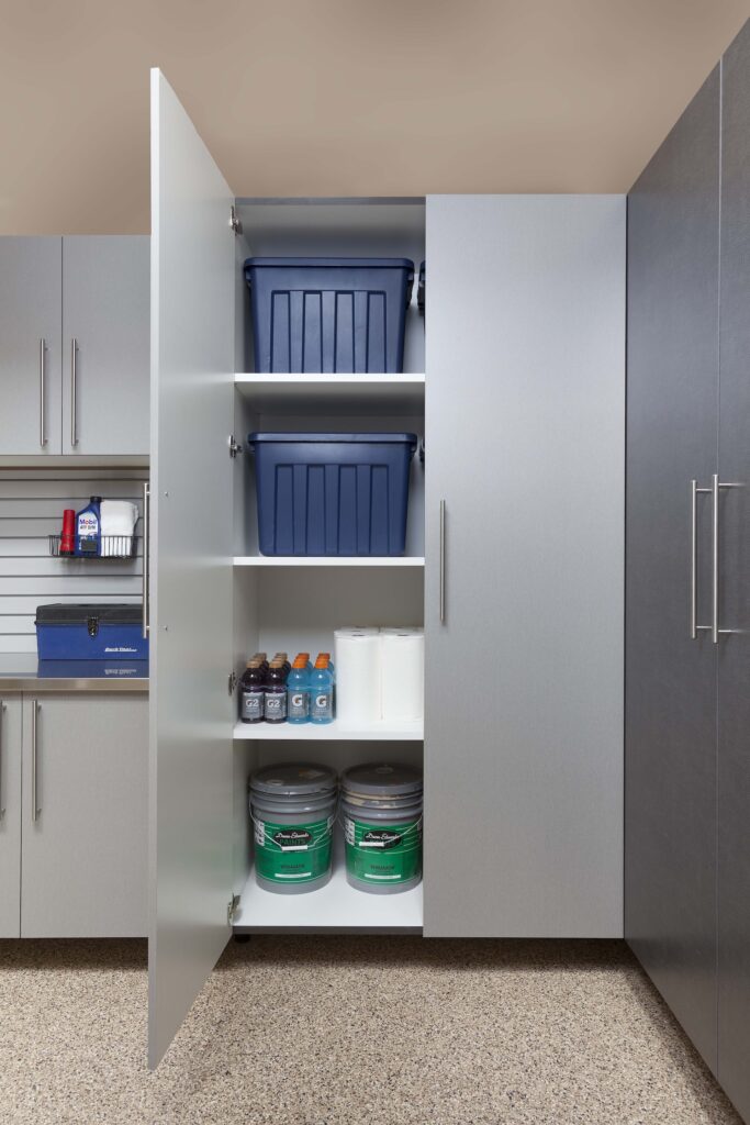 Image of a fully finished Silver-Tall-Cabinets-with-One-Open-Door-Sedona-Floor-Feb-2013