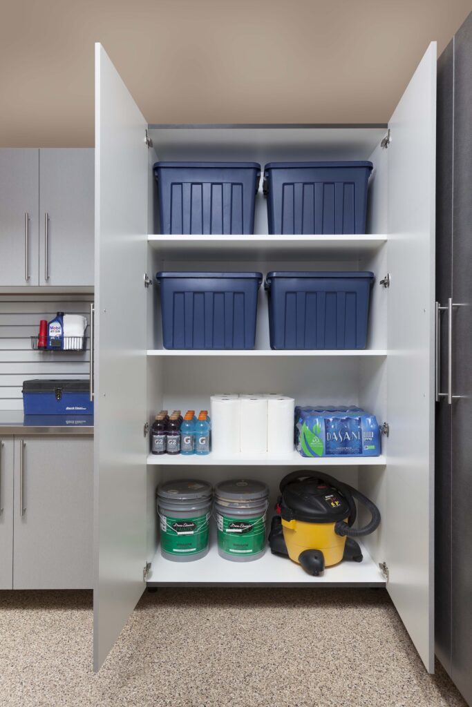 Image of a fully finished Silver-Tall-Cabinets-with-Open-Doors-Sedona-Floor-Feb-2013